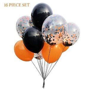 Orange & Black 18" Halloween & Birthday Balloon Set - 5 Confetti Filled 10 Solid